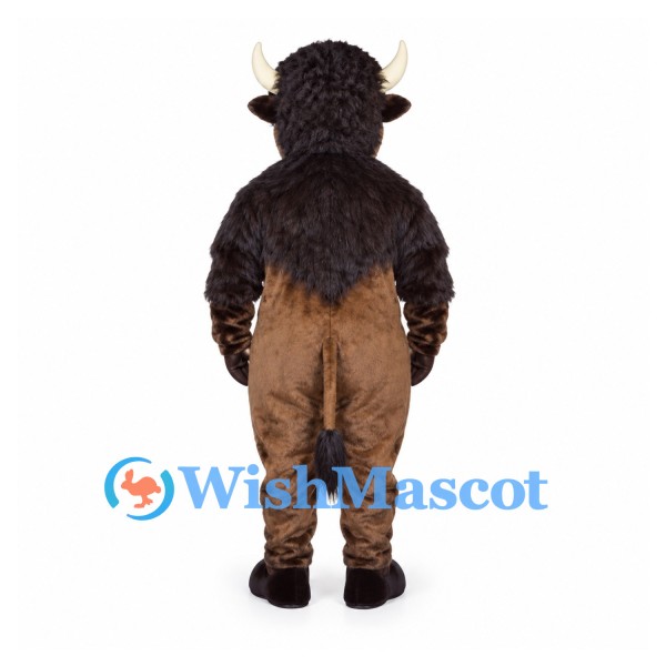 Buffalo Mascot Costume with Brown Body and Black Shaggy Mane