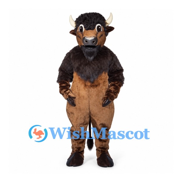 Buffalo Mascot Costume with Brown Body and Black Shaggy Mane