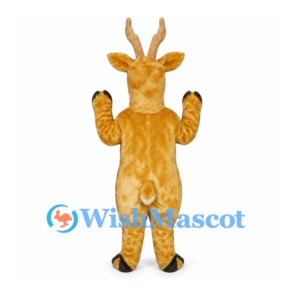 Deer Mascot Costume in Gold with Antlers and Black Hooves