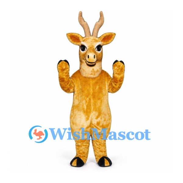 Deer Mascot Costume in Gold with Antlers and Black Hooves
