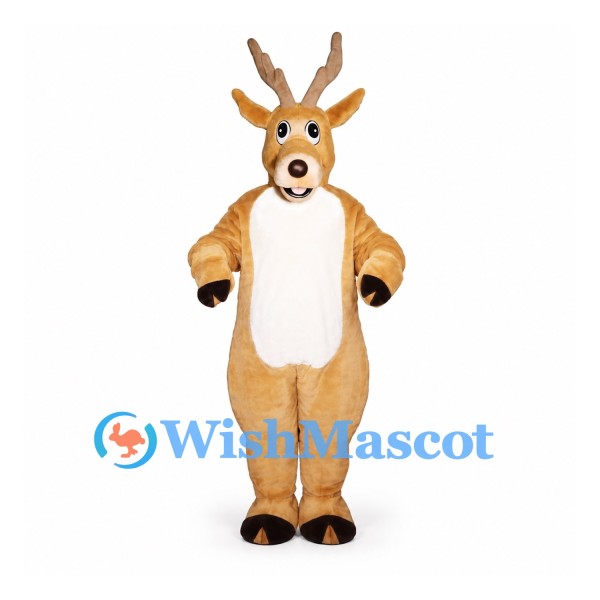 Deer Mascot Costume in Tan with White Belly and Antlers