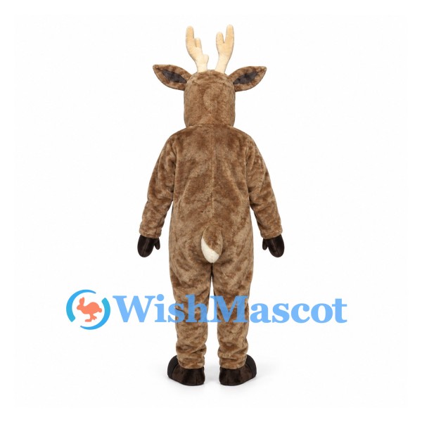 Deer Mascot Costume in Brown with Cream Belly and Long Antlers