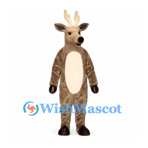 Deer Mascot Costume in Brown with Cream Belly and Long Antlers