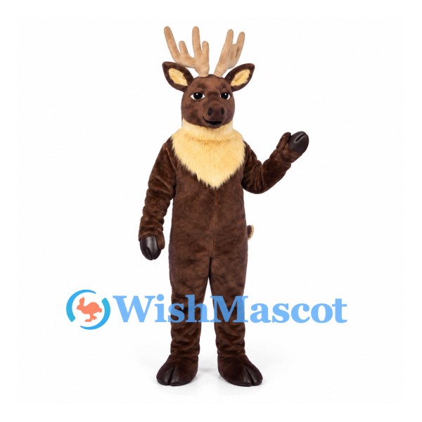 Reindeer Mascot Costume in Dark Brown with Cream Neck Ruff