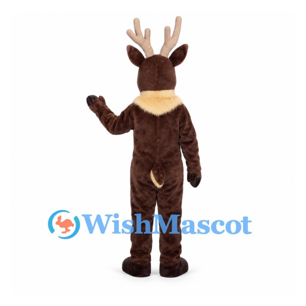 Reindeer Mascot Costume in Dark Brown with Cream Neck Ruff