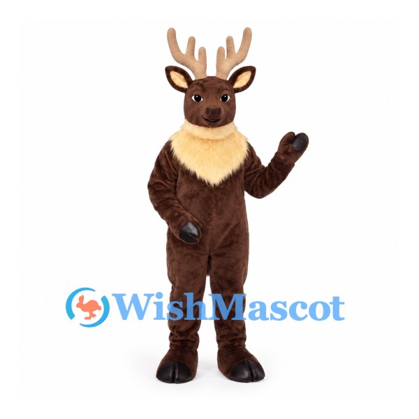 Reindeer Mascot Costume in Dark Brown with Cream Neck Ruff