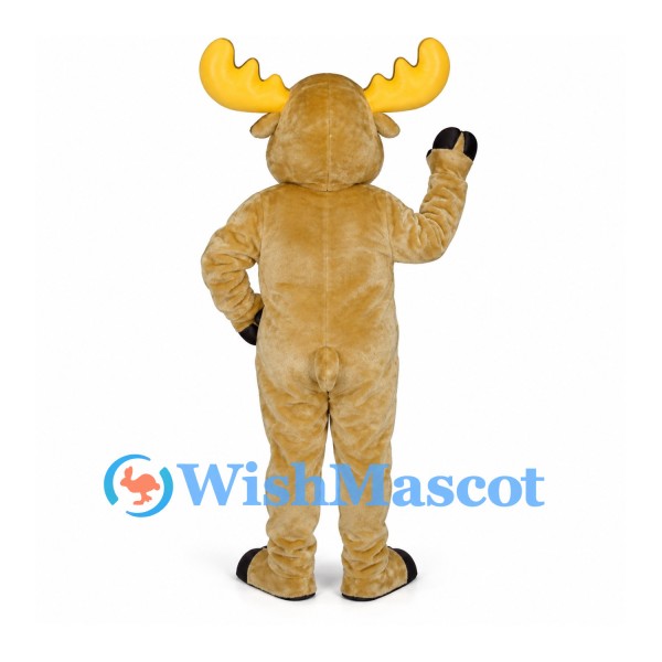 Moose Mascot Costume in Tan with Wide Yellow Antlers