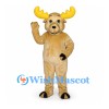 Moose Mascot Costume in Tan with Wide Yellow Antlers