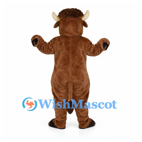 Bull Mascot Costume in Brown with Cream Horns and Curly Hair