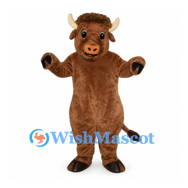 Bull Mascot Costume in Brown with Cream Horns and Curly Hair