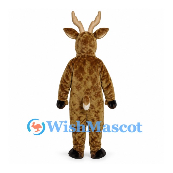 Reindeer Mascot Costume in Brown with Red Nose and White Belly