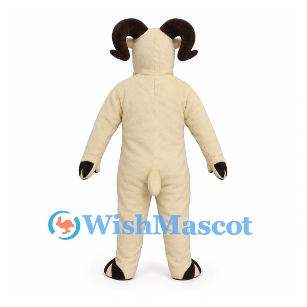 Ram Mascot Costume in Cream with Dark Brown Curled Horns