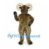 Ram Mascot Costume in Brown with Large Cream Horns and Beard
