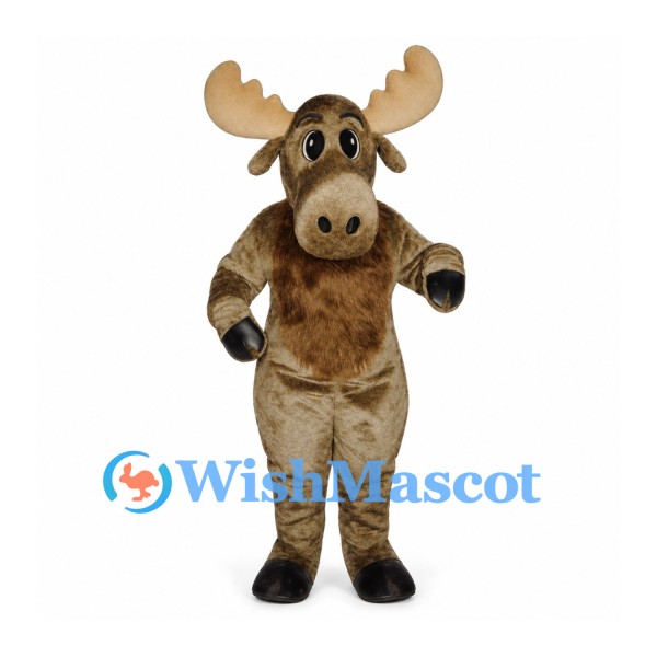 Moose Mascot Costume in Brown with Large Tan Antlers