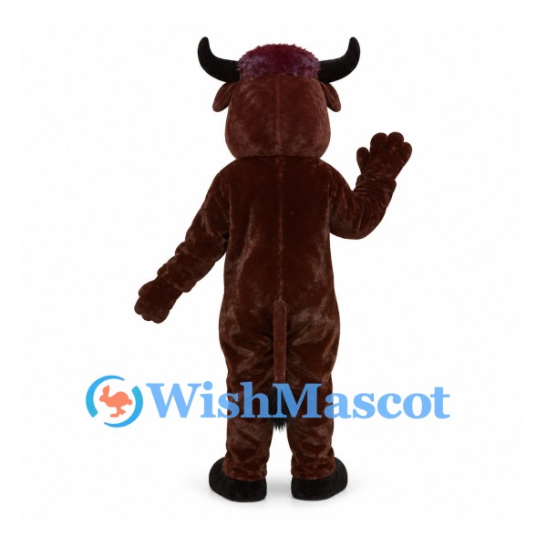 Bull Mascot Costume in Burgundy Brown with Black Horns