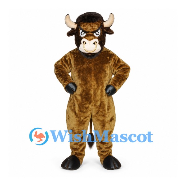 Bull Mascot Costume in Brown with Cream Horns and White Muzzle