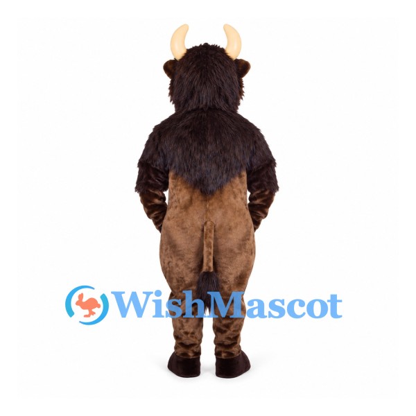 Buffalo Mascot Costume with Brown Body and Dark Shaggy Mane