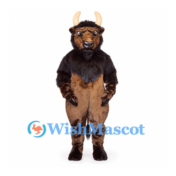 Buffalo Mascot Costume with Brown Body and Dark Shaggy Mane