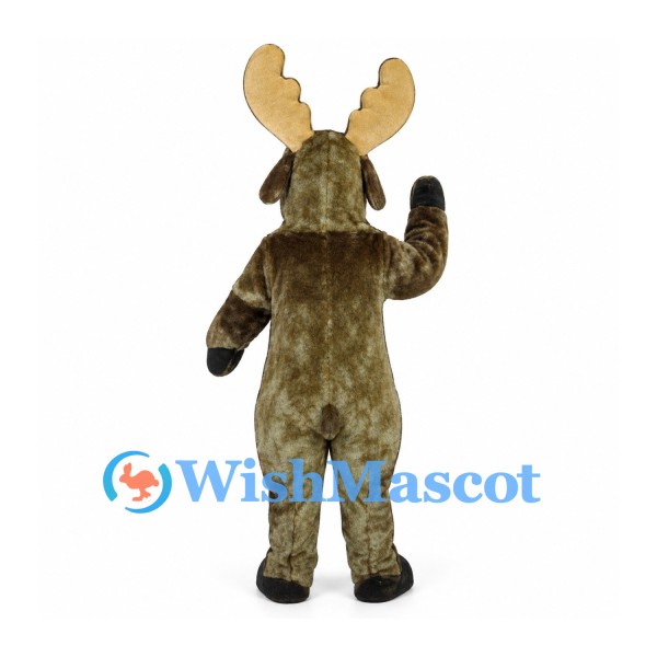 Moose Mascot Costume in Gray Brown with Wide Tan Antlers