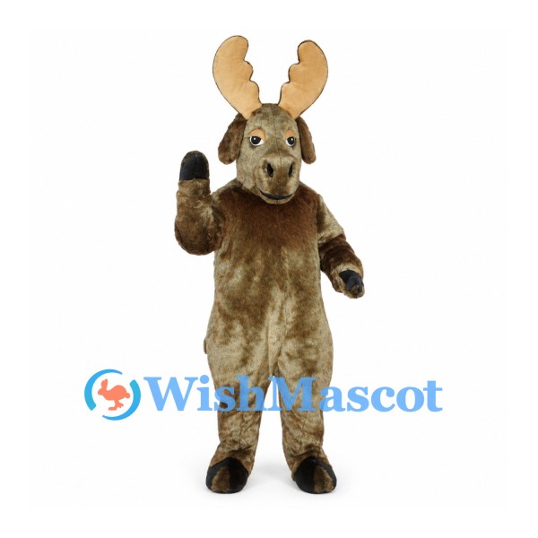 Moose Mascot Costume in Gray Brown with Wide Tan Antlers