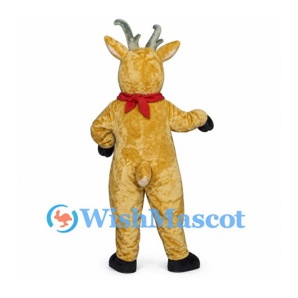 Deer Mascot Costume in Gold with Gray Antlers and Red Scarf