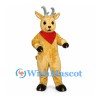 Deer Mascot Costume in Gold with Gray Antlers and Red Scarf