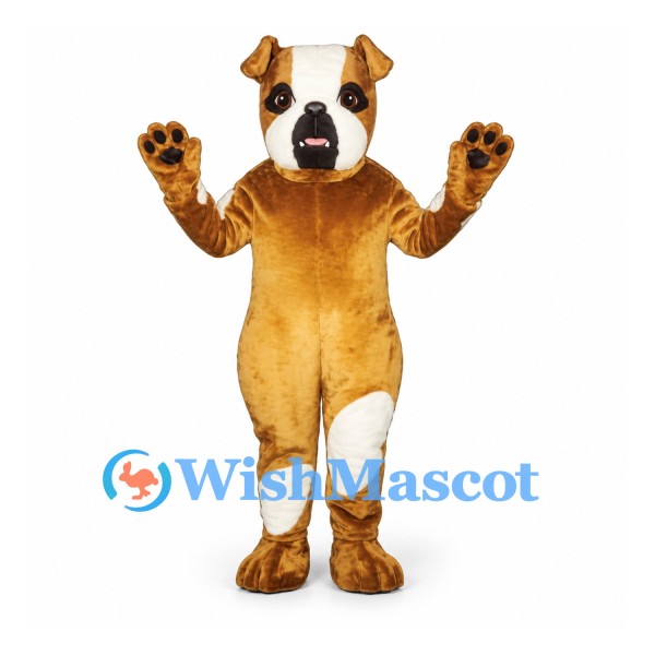 Boxer Dog Mascot Costume in Tan and White with Black Muzzle