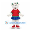 Dog Mascot Costume in White with Red Shirt and Blue Skirt