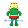Parrot Mascot Costume in Green with Yellow Pirate Hat and Eye Patch