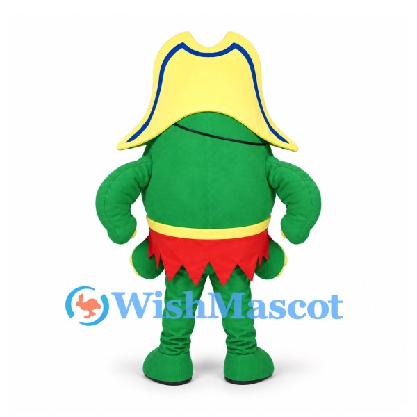 Parrot Mascot Costume in Green with Yellow Pirate Hat and Eye Patch