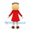Girl Mascot Costume with Black Spiky Hair and Red Dress
