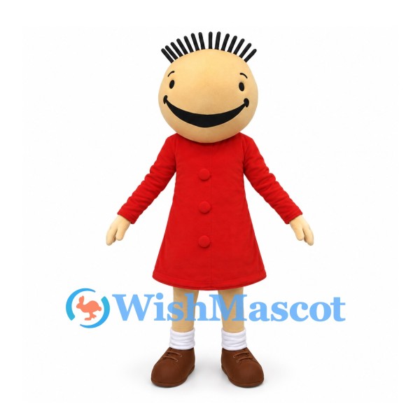 Girl Mascot Costume with Black Spiky Hair and Red Dress