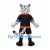 Snow Leopard Mascot Costume with Black Sports Shirt and Shorts
