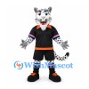 Snow Leopard Mascot Costume with Black Sports Shirt and Shorts