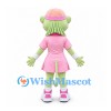 Girl Mascot Costume with Pale Green Face and Pink Tennis Dress