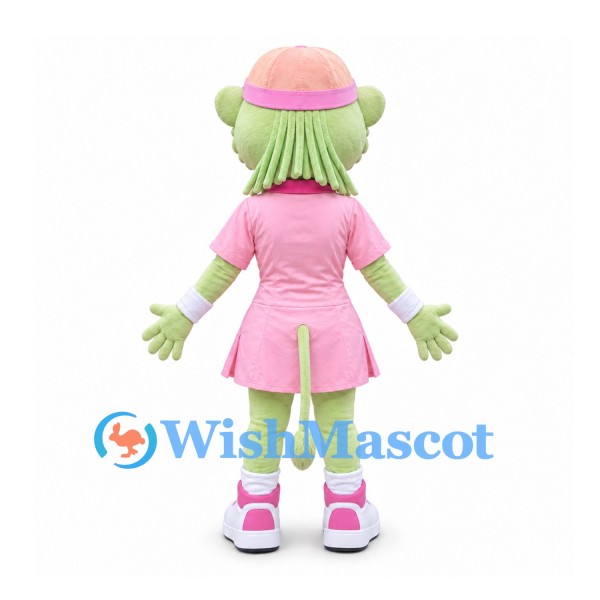 Girl Mascot Costume with Pale Green Face and Pink Tennis Dress
