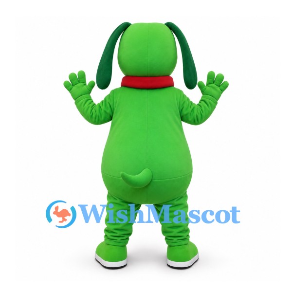 Dog Mascot Costume in Green with Red Nose and Collar