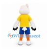 Duck Mascot Costume with Yellow Shirt and Blue Shorts