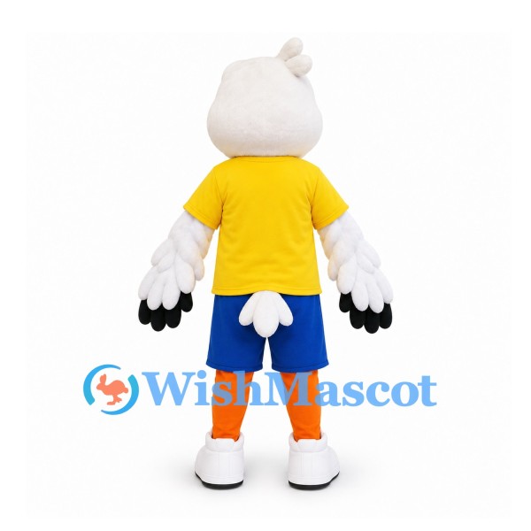 Duck Mascot Costume with Yellow Shirt and Blue Shorts