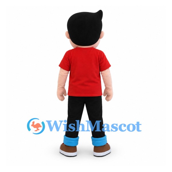 Boy Mascot Costume with Red Shirt and Black Pants