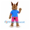 Lynx Mascot Costume with Blue Polo Shirt and Pink Shorts