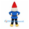 Gnome Mascot Costume with Blue Shirt and Tall Red Hat