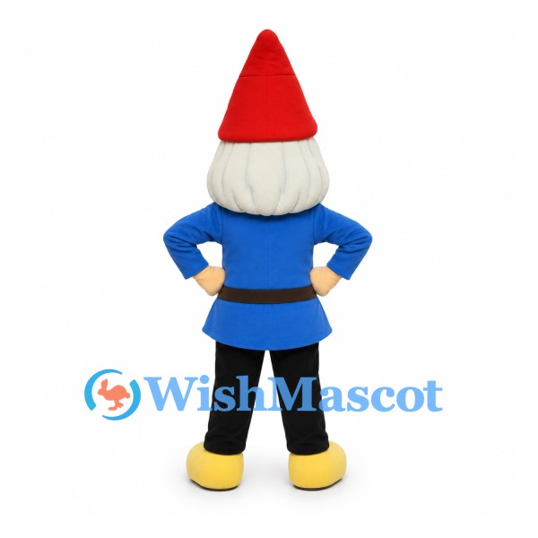 Gnome Mascot Costume with Blue Shirt and Tall Red Hat