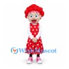 Girl Mascot Costume with Red Curly Hair and Polka Dot Dress