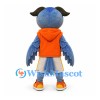 Owl Mascot Costume in Blue with Orange Vest and Beige Shorts