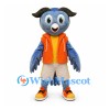 Owl Mascot Costume in Blue with Orange Vest and Beige Shorts