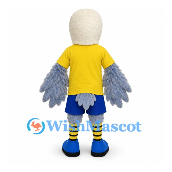 Eagle Mascot Costume with Yellow Shirt and Blue Shorts