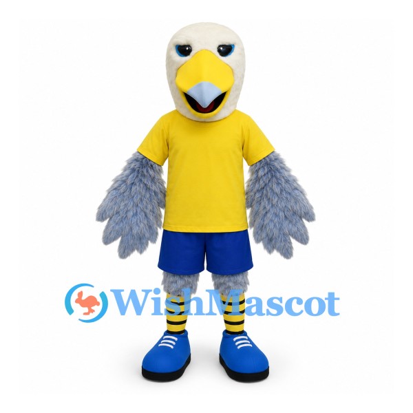Eagle Mascot Costume with Yellow Shirt and Blue Shorts