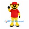 Bear Mascot Costume in Yellow with Red Shirt and Cap