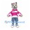 Wolf Mascot Costume with Pink Striped Shirt and Blue Shorts